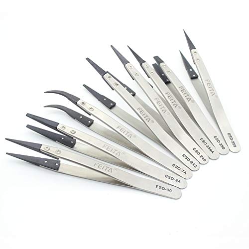 FEITA Precision Tweezer Set - FEITA Antistatic Replaceable Fiber Tip Stainless Steel ESD Tweezers for Electronics, Jewelry-Making, Laboratory, Hobby (8 Pcs) - Image 2