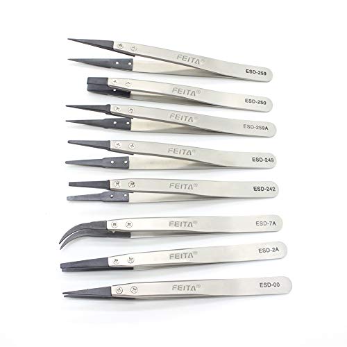 FEITA Precision Tweezer Set - FEITA Antistatic Replaceable Fiber Tip Stainless Steel ESD Tweezers for Electronics, Jewelry-Making, Laboratory, Hobby (8 Pcs) - Image 1