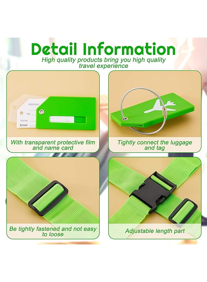 Ocean Luggage Straps Set, 2 Pcs Travel Suitcase Straps with 2 Pcs Silicone Luggage Tags, Adjustable Suitcase Belts, Suitcase Tags with Name ID Card for Luggage Suitcase Travel Accessories (Green) - Image 3