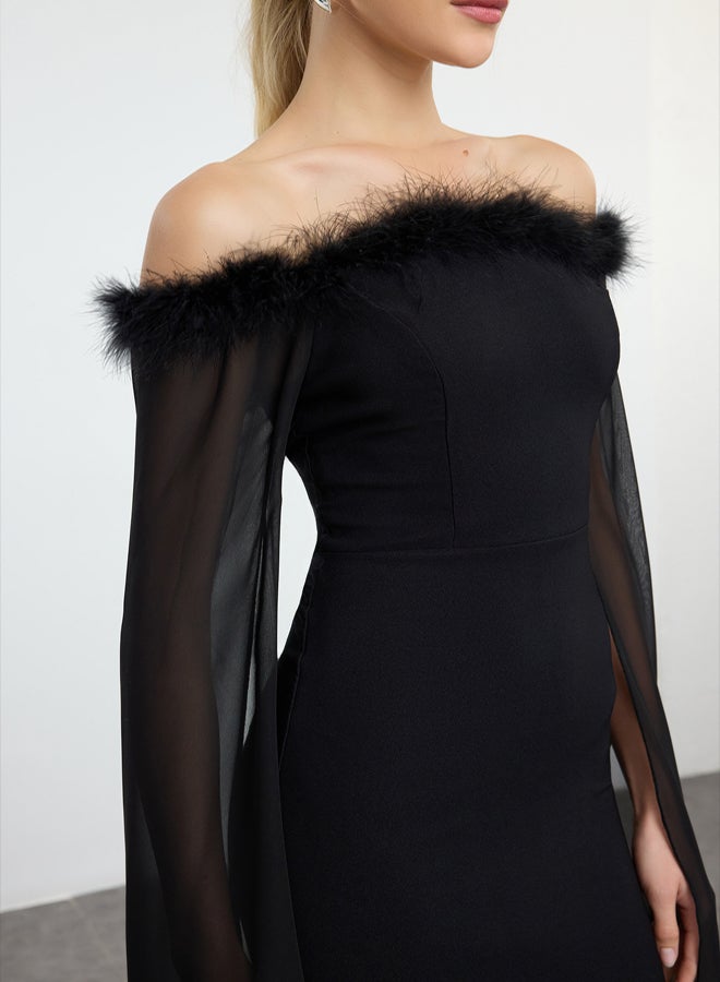 trendyol Black Sleeve Detail Otrish Long Stylish Evening Dress Night Graduation - Image 4