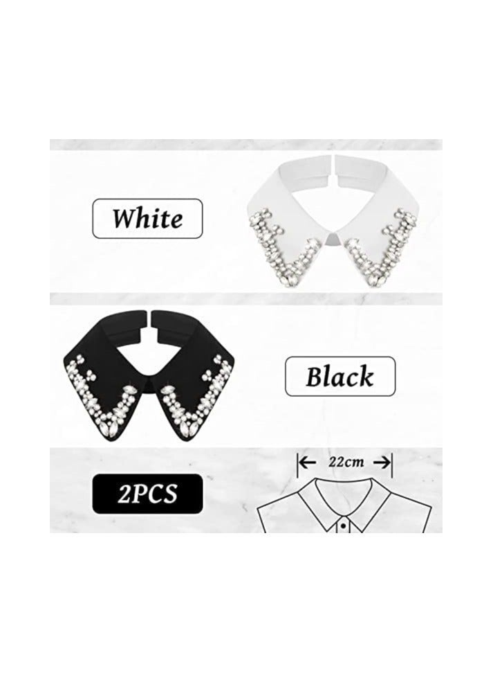 ياقة مزيفة 2 قطعة ياقة مزيفة للسيدات بلوزة نصفية قابلة للفصل مزينة بالأحجار نصف بلوزة شال صغير أنيقة متعددة الاستخدامات ياقة مزينة بلوزة مع ياقة - Image 4