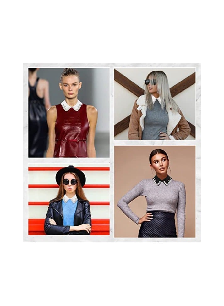 ياقة مزيفة 2 قطعة ياقة مزيفة للسيدات بلوزة نصفية قابلة للفصل مزينة بالأحجار نصف بلوزة شال صغير أنيقة متعددة الاستخدامات ياقة مزينة بلوزة مع ياقة - Image 3