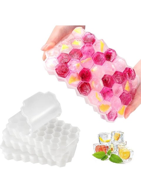 صينية مكعبات الثلج المرنة المصنوعة من السيليكون على شكل قرص العسل مع غطاء، 37 فتحة، مرنة وناعمة مناسبة للثلاجة والفريزر لصنع مكعبات ثلج صغيرة - أبيض
