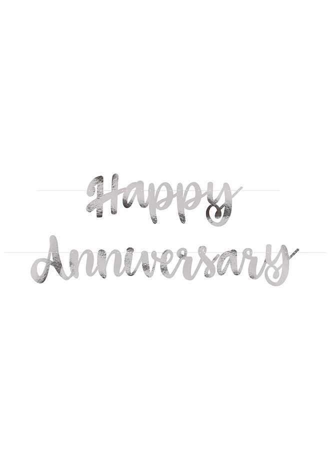 Happy Anniversary Banner Decoration, Silver Anniversary Party Banner with Romantic Couple Design for Wall Decor, Photo Backdrop and Celebration Setup - Image 2
