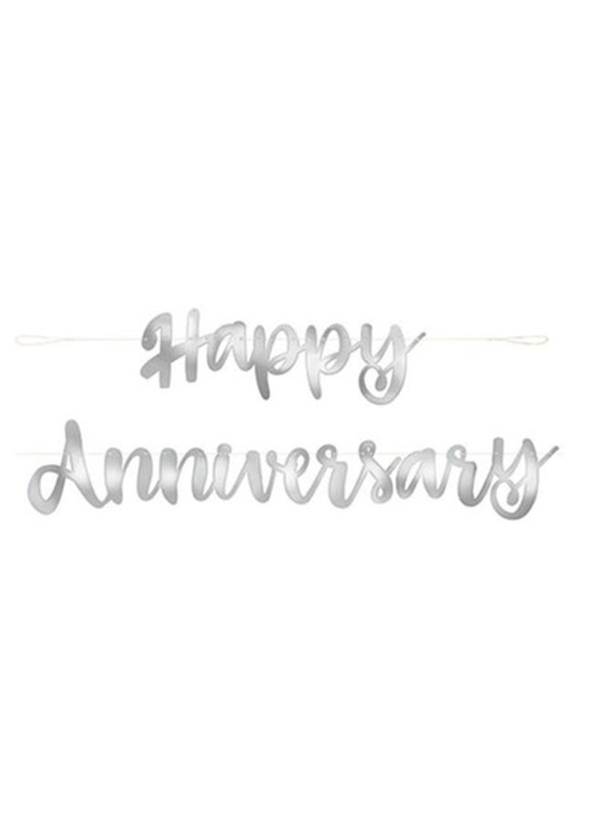 Happy Anniversary Banner Decoration, Silver Anniversary Party Banner with Romantic Couple Design for Wall Decor, Photo Backdrop and Celebration Setup - Image 1