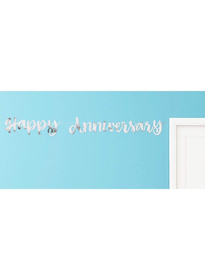 Happy Anniversary Banner Decoration, Silver Anniversary Party Banner with Romantic Couple Design for Wall Decor, Photo Backdrop and Celebration Setup - Image 3