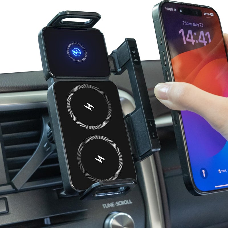 TZZPL Car Phone Holder, Ultra Stable Dashboard Air Vent Cell Phone Car Mount, 15 Watt Dual Coil Wireless Fast Charger, Rotating Charger Car Phone Mount, for Smartphones - Image 1