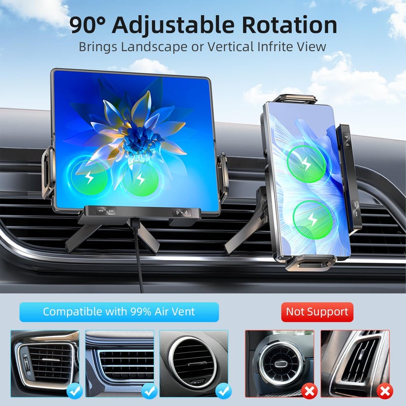 TZZPL Car Phone Holder, Ultra Stable Dashboard Air Vent Cell Phone Car Mount, 15 Watt Dual Coil Wireless Fast Charger, Rotating Charger Car Phone Mount, for Smartphones - Image 2