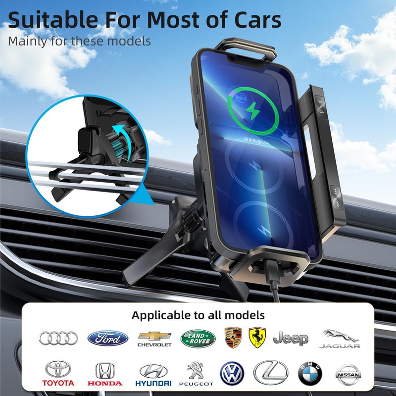 TZZPL Car Phone Holder, Ultra Stable Dashboard Air Vent Cell Phone Car Mount, 15 Watt Dual Coil Wireless Fast Charger, Rotating Charger Car Phone Mount, for Smartphones - Image 4