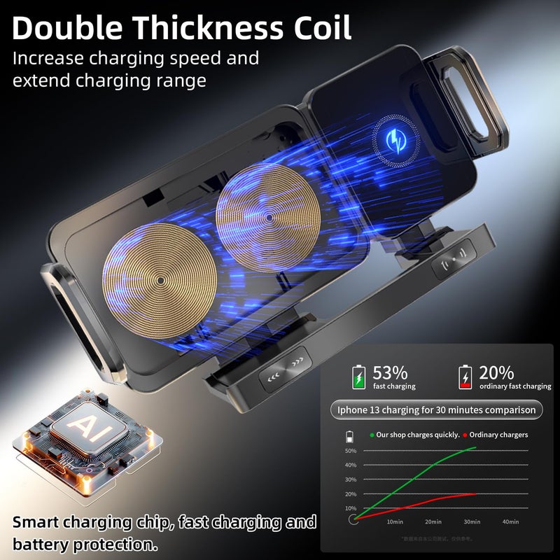 TZZPL Car Phone Holder, Ultra Stable Dashboard Air Vent Cell Phone Car Mount, 15 Watt Dual Coil Wireless Fast Charger, Rotating Charger Car Phone Mount, for Smartphones - Image 3