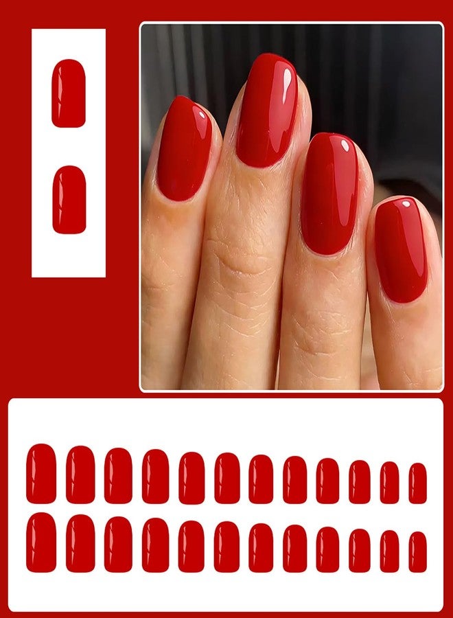 KKUUOO Press on Nails Short, Bright Red Solid Color Square Fake Nails 24Pcs 10 Sizes, Reusable Glossy Stick on Nails with Jelly Adhesive Tabs Manicure Tools for Daily Wear - Image 5