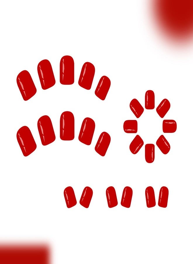KKUUOO Press on Nails Short, Bright Red Solid Color Square Fake Nails 24Pcs 10 Sizes, Reusable Glossy Stick on Nails with Jelly Adhesive Tabs Manicure Tools for Daily Wear - Image 3