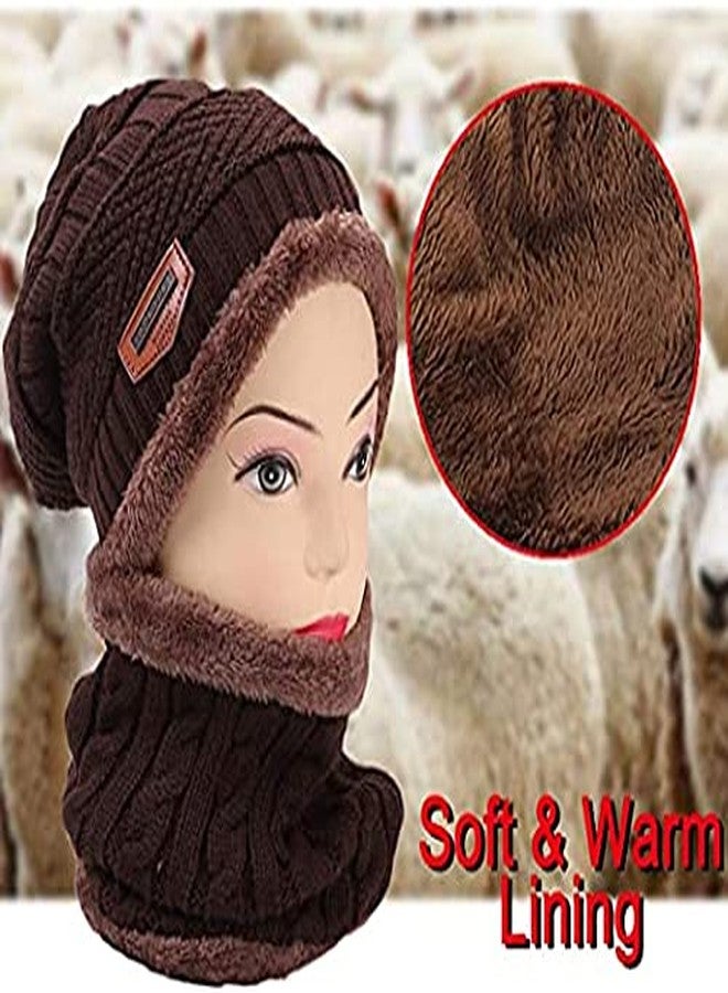Malvina Boy's and Girl's Winter Hats Ski Windproof Beanie Cap with Inner Fleece Fur Neck Warmer (Brown) - Image 2