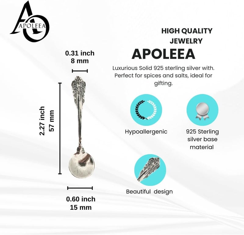APOLEEA 925 Sterling Silver Small Salt Spoon - Premium Quality 2.2" Polished Round Bowl Mustard Spoon - Beautiful Designed Handle - Gift for Culinary Enthusiasts - Image 2