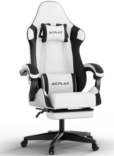 Gaming Chairs Reclining & Height Adjustable Computer Chair With Neck And Lumbar Support Retractible Footrest (White) 64X53X128 Cm