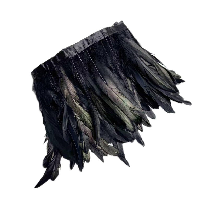 2 Yards 810 Rooster Hackle Feather Fringe Trim Sewing Craft Feather for DIY DecorationsBlack