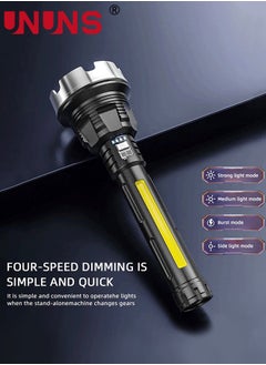 UNUNS Flashlights,Handheld Flashlights,USB Rechargeable LED Flashlight,900000 High Lumens COD Lights With Zoomable,4 Lighting Modes,Waterproof Tactical Flash Light For Home Outdoor Activities Camping  - Image 2
