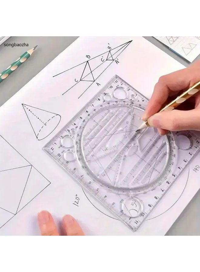 لوح الرسم الهندسي الدوار متعدد الألوان الأزرق - منقلة 360 درجة - مسطرة - بركار - قوالب دوائر - Image 4