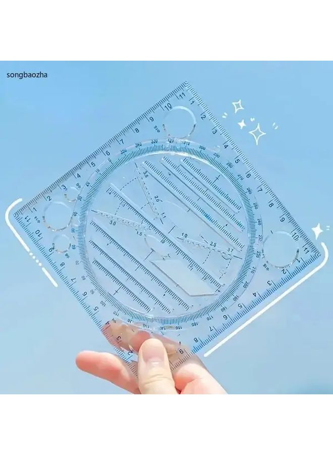 لوح الرسم الهندسي الدوار متعدد الألوان الأزرق - منقلة 360 درجة - مسطرة - بركار - قوالب دوائر - Image 1