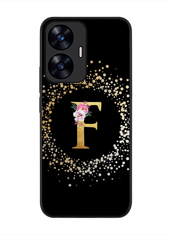 Stylizedd Cover for Realme C55 4G Case , Rugged Black Slim fit Thin Protective Phone Cases -  Custom Monogram Initial Letter Floral Pattern Alphabet - F (Black) - Image 1