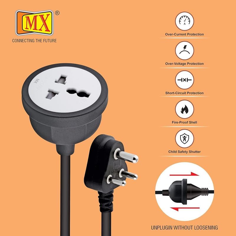 MX Single Socket Extension Board with 30 Meter Heavy Duty Power Cord | 10A, 2500W Load Capacity | 3-Pin Plug & Socket | BIS Approved Electric Wire Extender for Home, Office, Outdoor Use - Image 3
