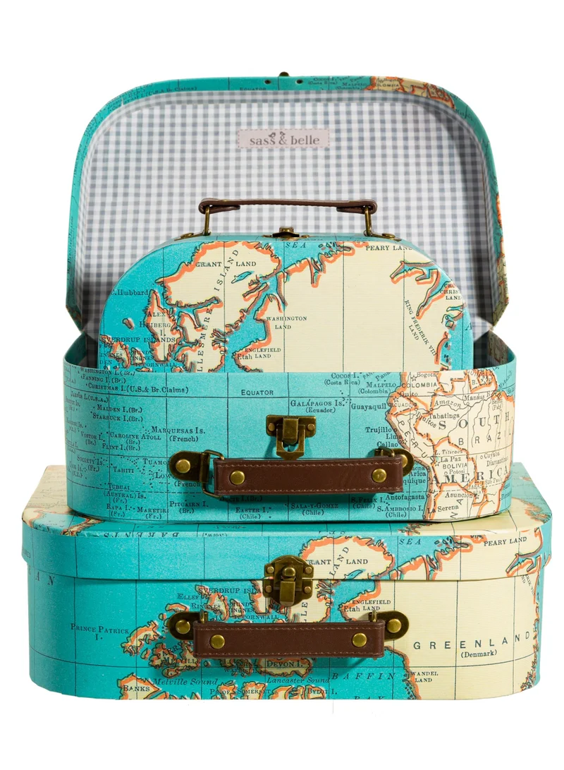 Sass & Belle Vintage Map Suitcases Set Of 3