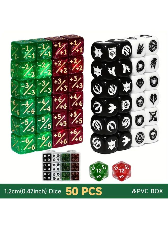 مجموعة أحجار النرد الحمراء والخضراء 50 قطعة 12 ملم متعددة الألوان أحجار نرد عداد الكلمات لمباريات السحر تي سي جي - Image 1