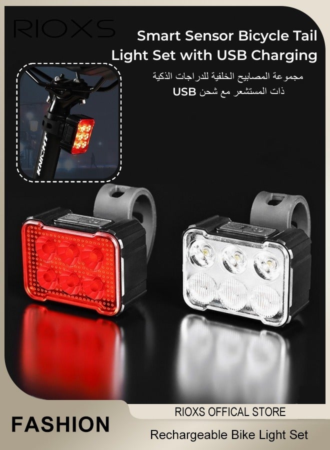 RIOXS Bicycle Tail Light Set,Ultra Rechargeable Bright Bike Light,USB Charging Bicycle Tail Light,Smart Sensor Riding Light For Night Road Cycling,Waterproof Headlight Taillight,Easy To Install - Image 1