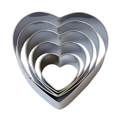 XGAKWD Heart Cookie Cutter Set - 5 Piece - 4", 3 2/5", 2 3/4", 2 1/5", 1 5/8", Heart Shaped Biscuit Cutters - Image 1