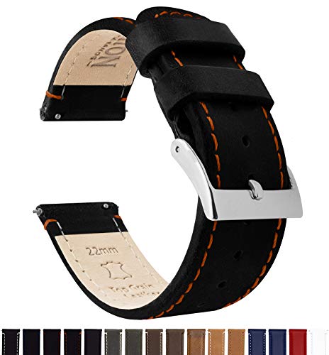 BARTON WATCH BANDS Quick Release Top Grain Leather Watch Band Strap Black LeatherOrange Stitching 22mm - Image 3