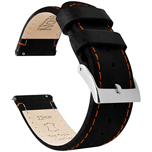 BARTON WATCH BANDS Quick Release Top Grain Leather Watch Band Strap Black LeatherOrange Stitching 22mm - Image 1