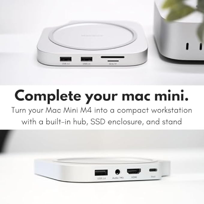 rayihni MAC MINI M4 DOCK AND STAND, MAC MINI M4 HUB WITH NVME/SATA SSD ENCLOSURE, 4K HDMI 60HZ, 3 USB A 10GBPS, USB C DATA PORT, SD CARD READER, 3.5MM AUDIO JACK - Image 2