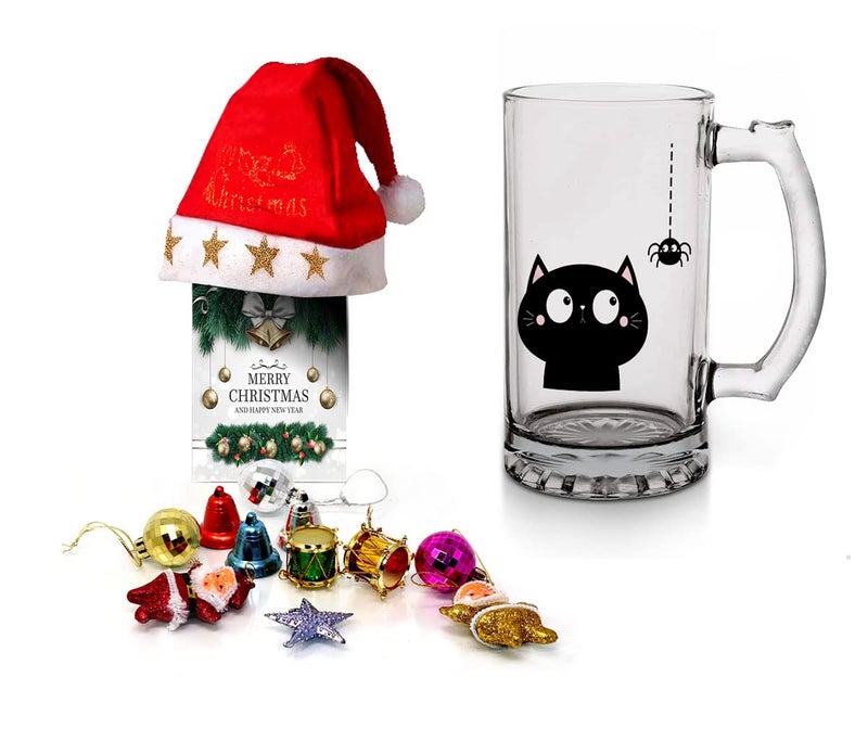 Kesri Gifts Kesri Gifts Christmas Gift Set Printed Beer Mug 12 Christmas Ornaments with Santa Cap Xmas Greeting Card for Xmas Gift ComboxmBrm22150 - Image 1