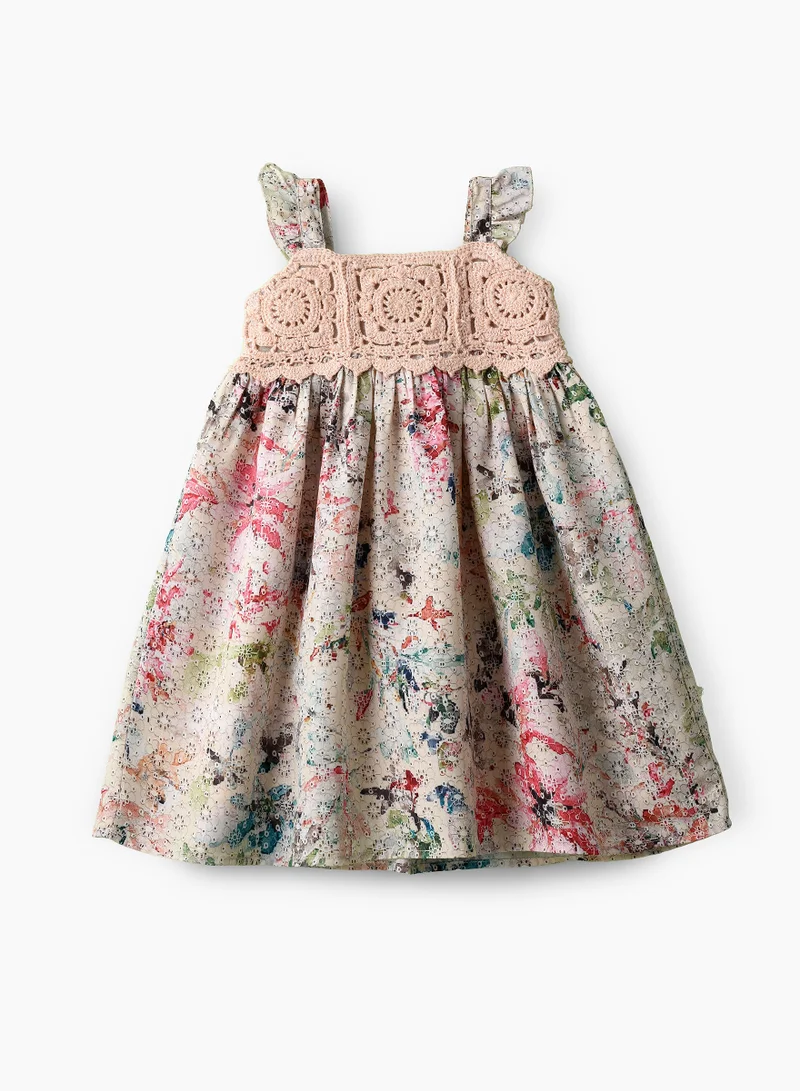 Jelliene Girls Boho Crochet Yoke Sleeveless Dress