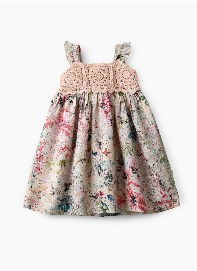 Jelliene Girls Boho Crochet Yoke Sleeveless Dress  - Image 1