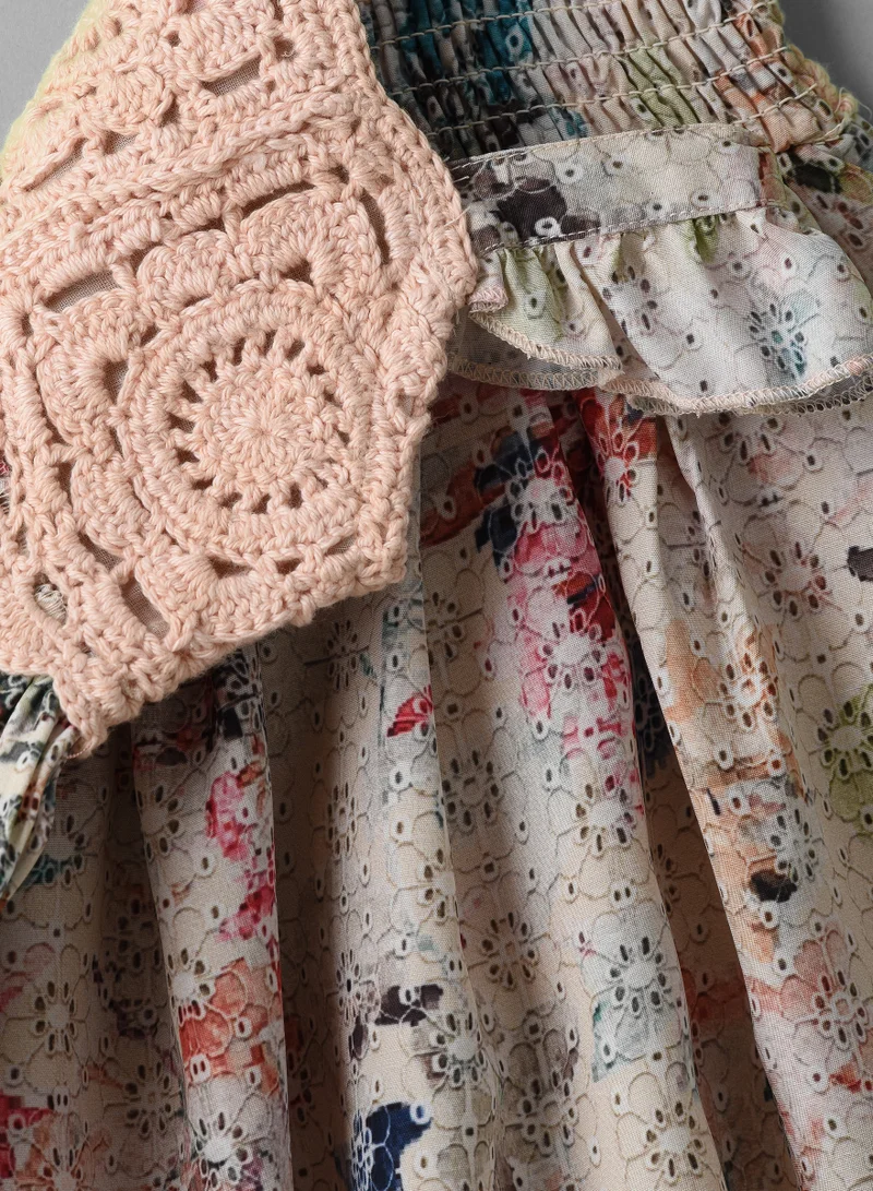 Jelliene Girls Boho Crochet Yoke Sleeveless Dress