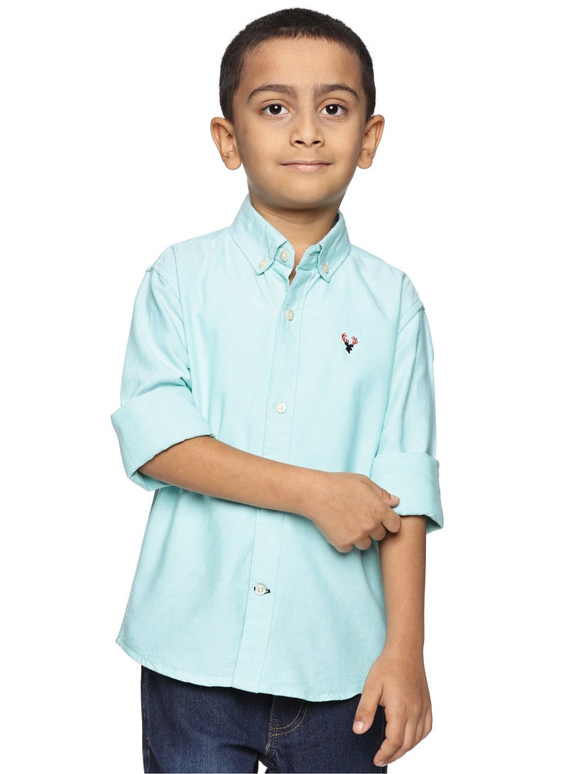 U.S. ELK Boys' Long Sleeve Oxford Dress Shirt | Kids Classic Formal Button Down Shirt | Collared Neck Cotton Shirt - Sea Green  - Image 1