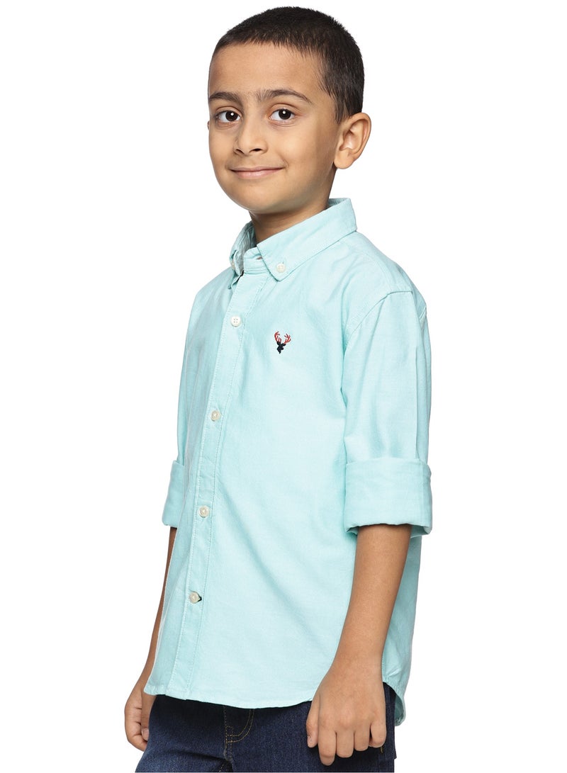 U.S. ELK Boys' Long Sleeve Oxford Dress Shirt | Kids Classic Formal Button Down Shirt | Collared Neck Cotton Shirt - Sea Green  - Image 2
