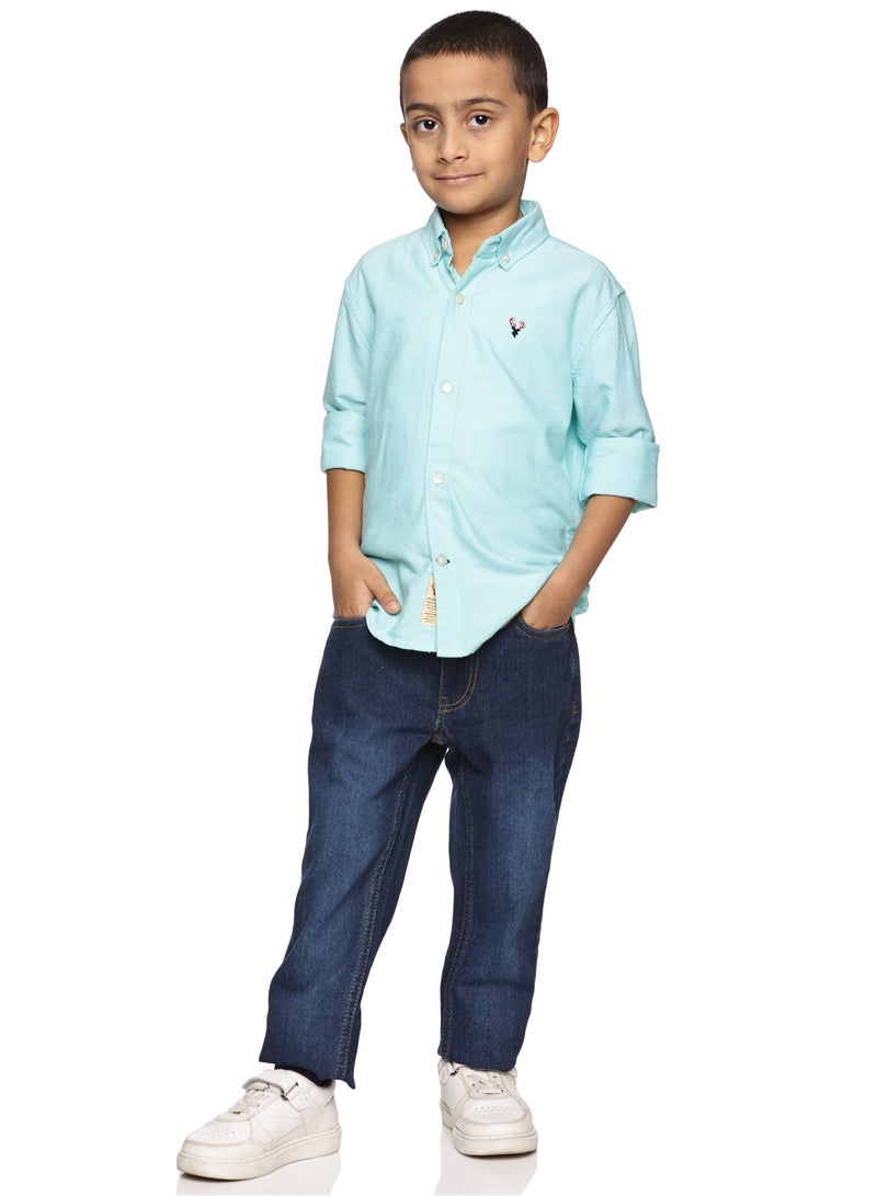 U.S. ELK Boys' Long Sleeve Oxford Dress Shirt | Kids Classic Formal Button Down Shirt | Collared Neck Cotton Shirt - Sea Green  - Image 4