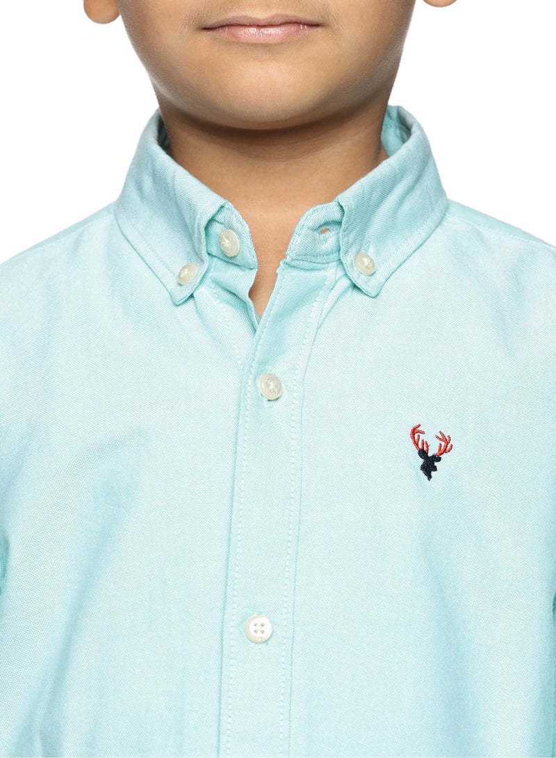U.S. ELK Boys' Long Sleeve Oxford Dress Shirt | Kids Classic Formal Button Down Shirt | Collared Neck Cotton Shirt - Sea Green  - Image 5