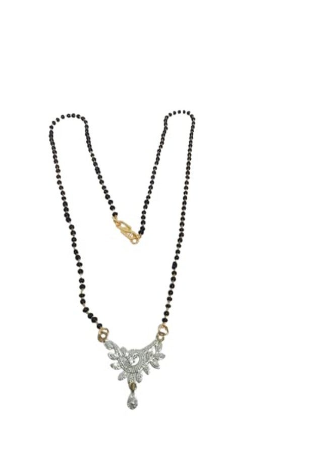 AK Ultimate Traditional Single Line American Diamond Mangalsutra Tanmaniya Nallapusalu Short Necklace Pendant Black Bead Golden Chain Mangalsutra for Women and Girls - Image 1