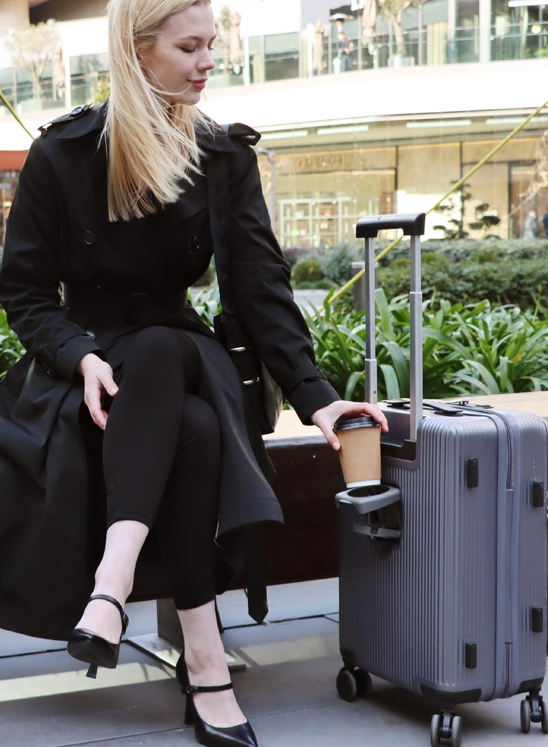 بيج ديزاين حقيبة سفر بحجم 20 إنش، مصنوعة من مادة ABS، مزودة بحامل أكواب ومنفذ USB، حقيبة صلبة تحتوي على قسم مخصص للابتوب ونظام قفل TSA، مزودة بعجلات دوارة 360 درجة، وتتحمل وزنًا يصل إلى 15 كغم. - Image 5