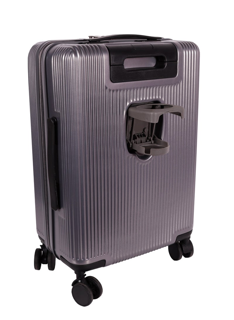 بيج ديزاين حقيبة سفر بحجم 20 إنش، مصنوعة من مادة ABS، مزودة بحامل أكواب ومنفذ USB، حقيبة صلبة تحتوي على قسم مخصص للابتوب ونظام قفل TSA، مزودة بعجلات دوارة 360 درجة، وتتحمل وزنًا يصل إلى 15 كغم. - Image 3