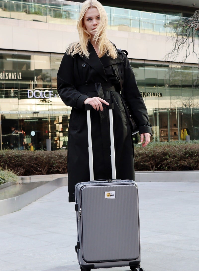 بيج ديزاين حقيبة سفر بحجم 20 إنش، مصنوعة من مادة ABS، مزودة بحامل أكواب ومنفذ USB، حقيبة صلبة تحتوي على قسم مخصص للابتوب ونظام قفل TSA، مزودة بعجلات دوارة 360 درجة، وتتحمل وزنًا يصل إلى 15 كغم. - Image 2