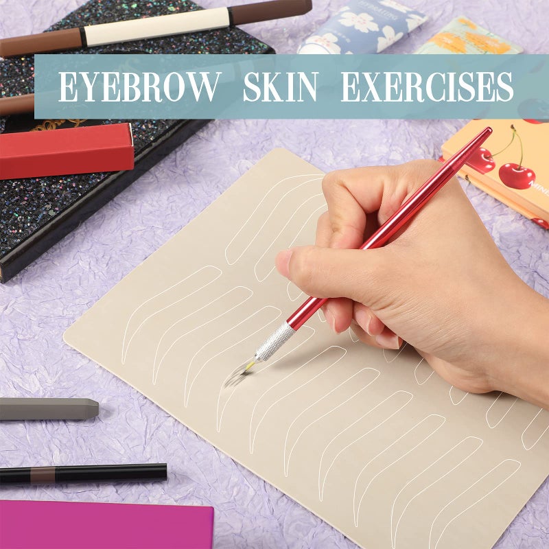 Leelosp 24 Pieces Microblading Practice Skin Double Sided Microblading Supplies Eyebrows Tattoo Fake Practice Skin Silicone No Ink Makeup Silicone Fake Brow Sheet - Image 4