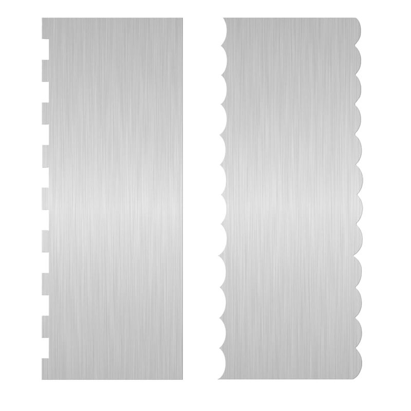 Dualshine 2 Pc Stainless Steel Cake Scraper Cake Decorating Tools Edge Side Jagged Wave Double Sided Patterned Comb Metal Cake Carving Smoothing Cream Pastry BakingCS21CS25 