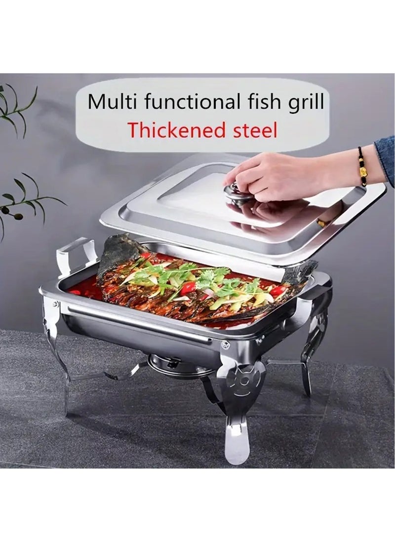 Hihonor Stainless Steel Chafing Dish Multifunctional Buffet Warmer Set with Dual Compartments, Solid Fuel Heater, Portable Kitchen Equipment, Food Warming Catering Tray  - Image 1