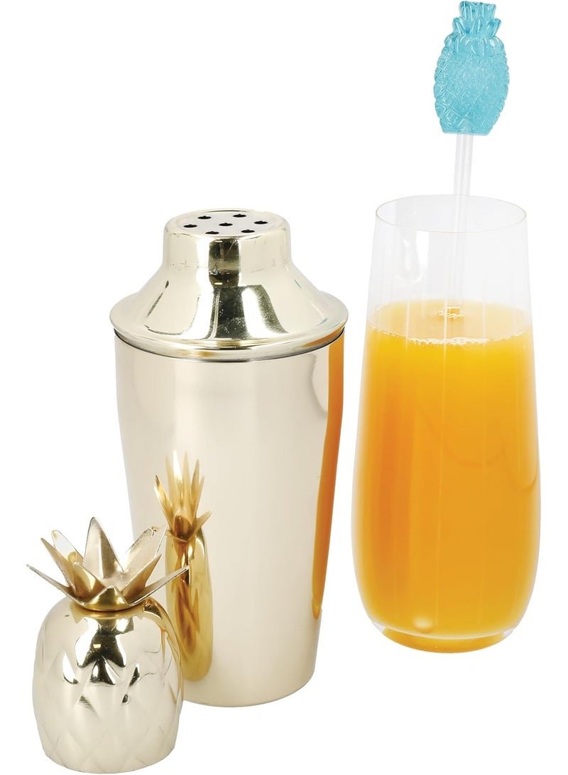 Barcraft Bccspapl Pineapple Cocktail Shaker With Recipe, Stainless Steel, 325 ml, Brass-Effect - Image 3