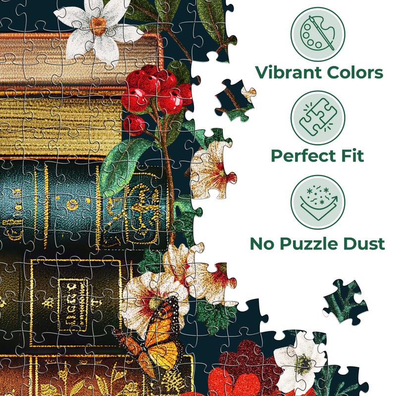 BenBen Puzzles for Adults 1000 Pieces, Vintage Books and Wildflower Jigsaw Puzzle with Letters on Back, Challenging Puzzles for Family Game Night Home DÃ©cor - Image 2