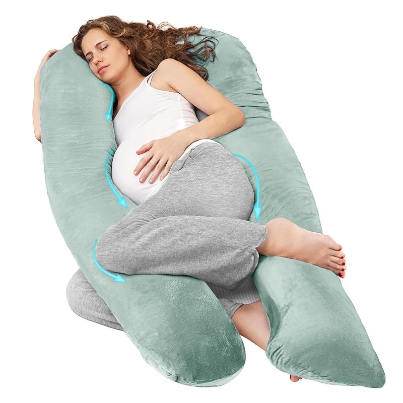 Nuliie Pregnancy Pillow for Sleeping U Shaped Full Body Pillow Pregnancy Pillows Maternity Pillow Support for Back Hips Legs for Pregnant Women With Washable Velvet Cover Green